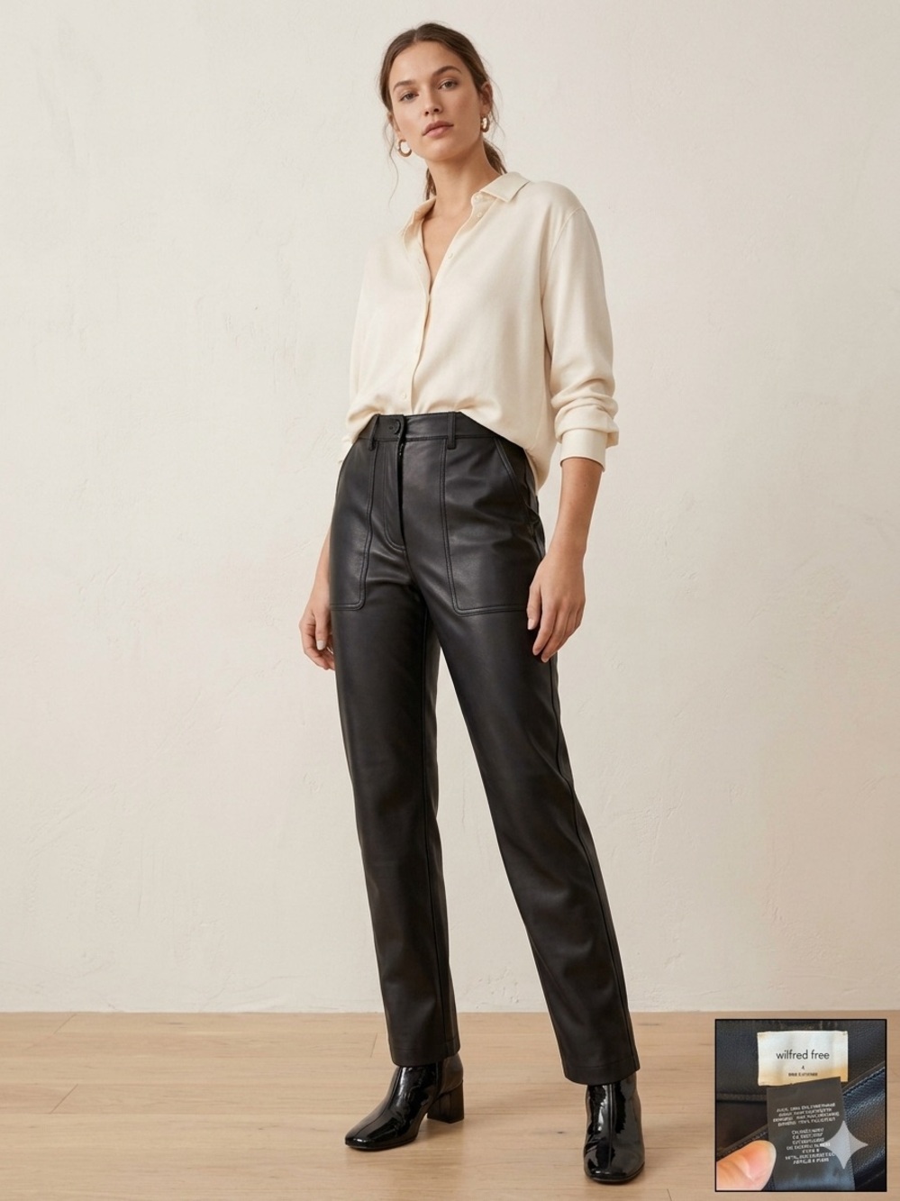 Aritzia Wilfred Free Lucy Vegan Leather Utility Pant Black - Size 4